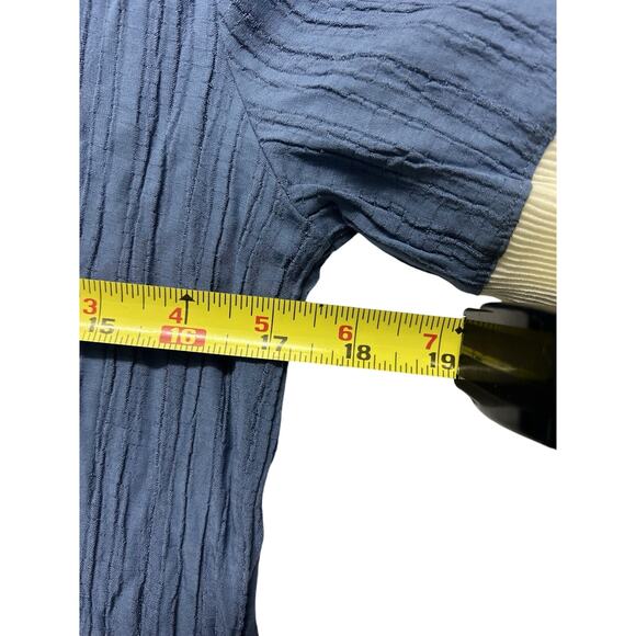 Blue Pleated Dress Collared Ruffle Gold Pearl Buttons Size XL Coquette - Picture 6 of 10